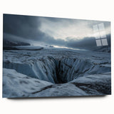 Stunning acrylic landscape artwork depicting dramatic cliffs and vibrant colors, showcased in a side view without pins, ideal for modern home decor.