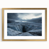 Elegant gold-framed landscape artwork showcasing dramatic cliffs, enhanced with a mat for depth, perfect for home decor or gallery display.