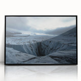 Framed acrylic artwork depicting a dramatic landscape with towering cliffs and a vibrant sky, showcasing rich colors and intricate details, perfect for modern decor.