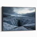 Framed canvas artwork depicting a dramatic cliff landscape in vibrant colors, showcasing intricate details and textures, with a sleek black frame enhancing its elegance. Perfect for modern home decor.