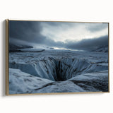 Framed canvas artwork showcasing a stunning cliff landscape with rich colors, gold accents, and a side view, perfect for enhancing home decor and creating a serene atmosphere.