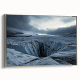 Framed canvas artwork depicting a stunning landscape of towering cliffs, highlighted by silver accents, ideal for enhancing modern home decor.