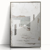 Abstract architectural wall art featuring a sleek silver frame and vibrant colors, perfect for modern decor. Ideal for enhancing contemporary living spaces.