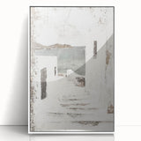 Framed abstract architecture wall art in white acrylic featuring geometric shapes and soft colors, ideal for modern home decor and artistic interiors.
