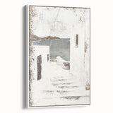 Abstract architecture wall art featuring a white frame and geometric designs, ideal for modern home decor. This canvas piece adds a stylish touch to any room.