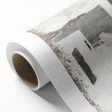 Abstract architectural wall art on rolled canvas, showcasing bold geometric patterns in shades of blue and gold, perfect for modern home decor.