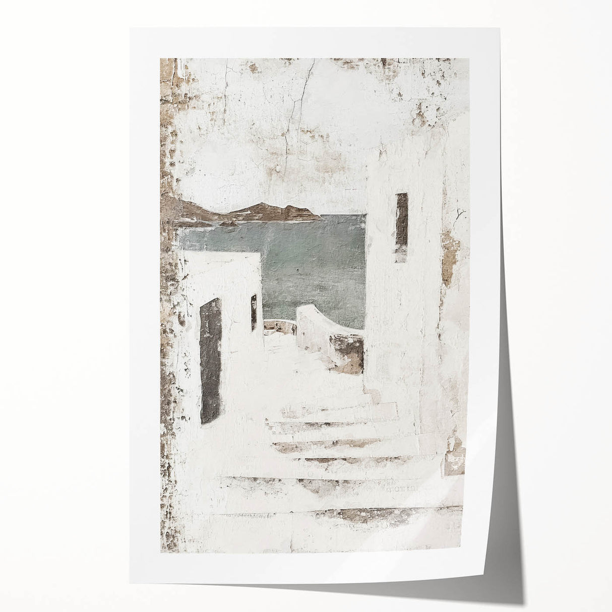Abstract architecture wall art print showcasing vibrant geometric shapes and bold colors, rolled and ready for display in a modern interior setting.