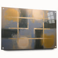 Abstract geometric acrylic glass art piece showcasing a modern design with vibrant colors and distinct angles, featuring metal pins for mounting.