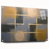 Abstract geometric acrylic glass art piece showcasing a modern design with vibrant colors and distinct angles, featuring metal pins for mounting.
