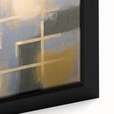 Abstract geometric framed canvas artwork showcasing bold colors and intricate patterns, perfect for modern decor and artistic expression in home interiors.