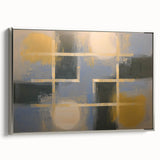 Abstract geometric framed canvas art showcasing a sleek silver frame, highlighting intricate patterns and modern design elements, perfect for contemporary decor.