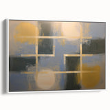 Framed abstract geometric canvas artwork in white, showcasing a modern design with sharp angles and soft colors, ideal for contemporary home decor.