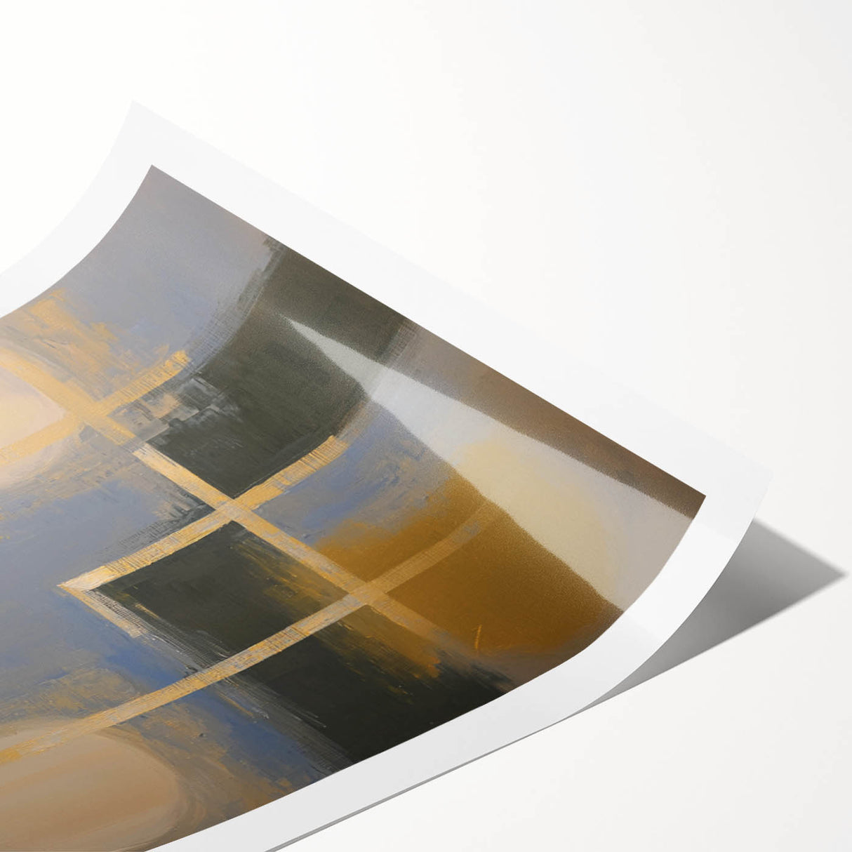 Abstract geometric rolled print showcasing vibrant colors and intricate patterns, designed for modern decor. Packaged in a protective cardboard tube for safe delivery.