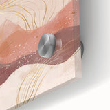 Close-up of a vibrant abstract landscape wall art piece showcasing bold colors and fluid shapes, printed on acrylic glass, ideal for modern home decor.