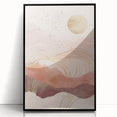 Framed abstract landscape wall art featuring vibrant colors and dynamic shapes, presented in a sleek black frame, ideal for modern home decor.