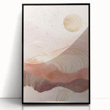 Framed abstract landscape wall art featuring vibrant colors and dynamic shapes, presented in a sleek black frame, ideal for modern home decor.