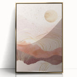 Framed abstract landscape wall art featuring a gold-acrylic finish, showcasing vibrant colors and fluid shapes, perfect for modern home decor accents.