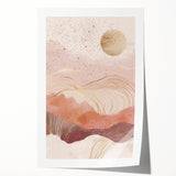 Abstract landscape wall art print featuring vibrant colors of blue and orange, showcasing a serene nature scene with rolling hills and a textured finish, rolled and ready for display.