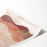 Abstract landscape wall art print showcasing vibrant colors and fluid shapes, rolled and ready for display, perfect for modern home decor. Ideal for adding a pop of color to any room.