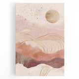 Abstract landscape wall art on a stretched canvas, showcasing vibrant colors and fluid shapes, perfect for modern home decor. Ideal for adding a contemporary touch to living spaces.