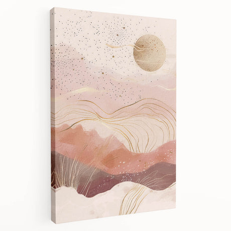Stretched canvas wall art depicting an abstract landscape with vibrant colors and bold brush strokes, showcased from a side view to highlight its depth and texture.