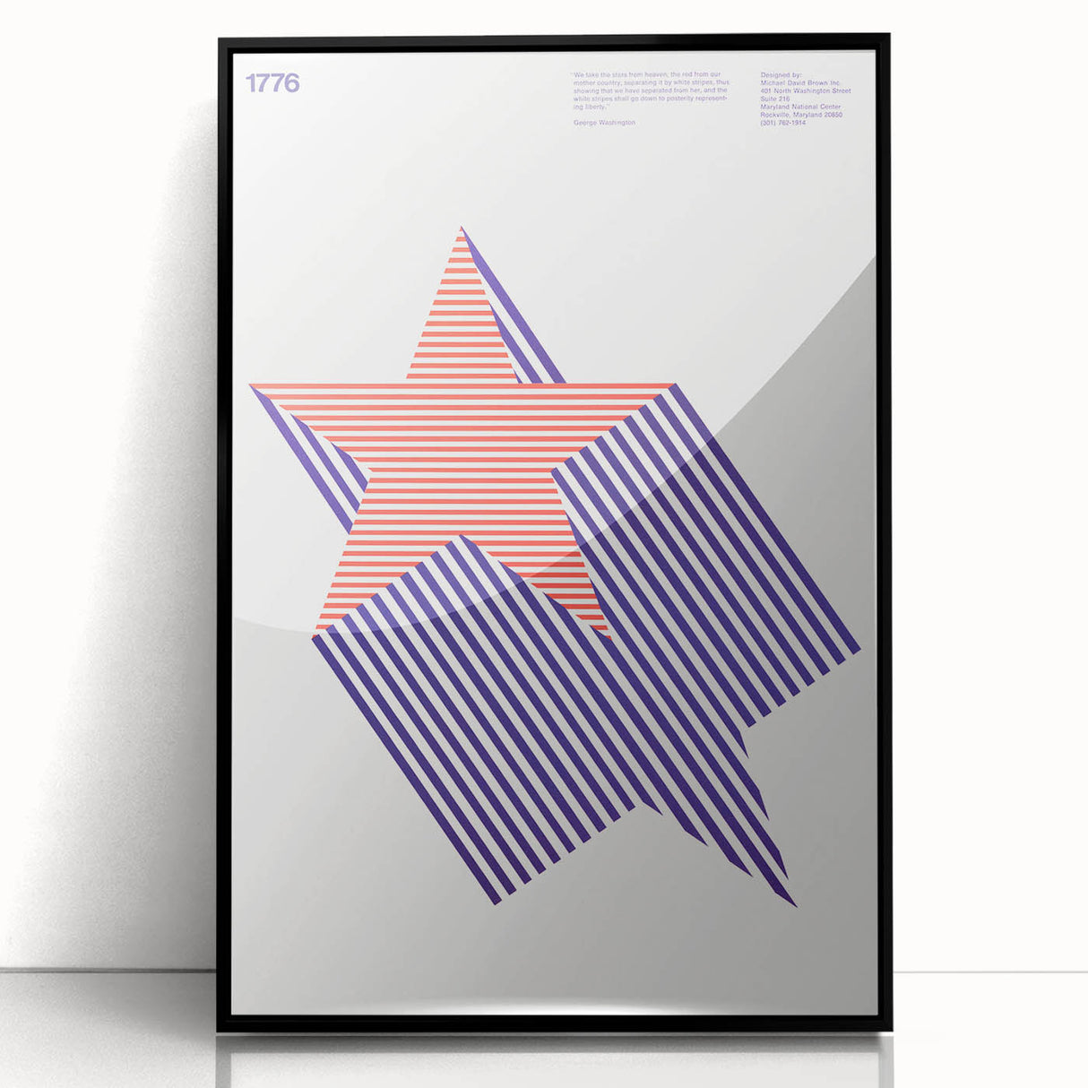 Bold Art Deco Wall Art - 1776 American Star Design in Red and Blue Stripes