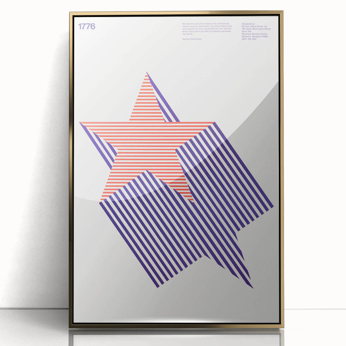 Bold Art Deco Wall Art - 1776 American Star Design in Red and Blue Stripes