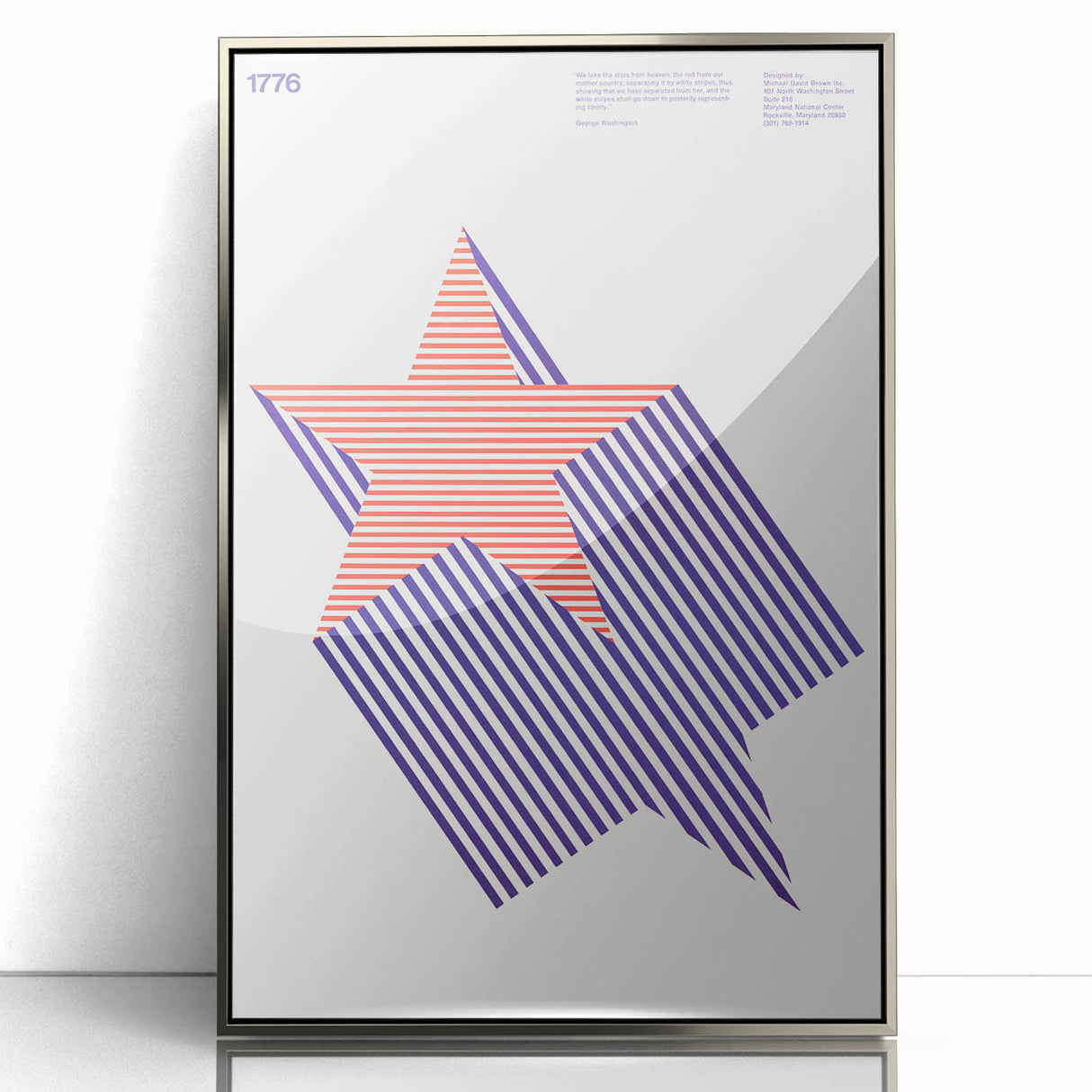 Bold Art Deco Wall Art - 1776 American Star Design in Red and Blue Stripes