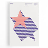 Bold Art Deco Wall Art - 1776 American Star Design in Red and Blue Stripes