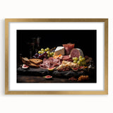 Extra large abstract art print featuring textured food dishes in muted earth tones, framed with a gold mat.
