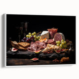 Vintage poster art featuring an array of colorful food dishes on a large framed canvas, ideal for living room decor.