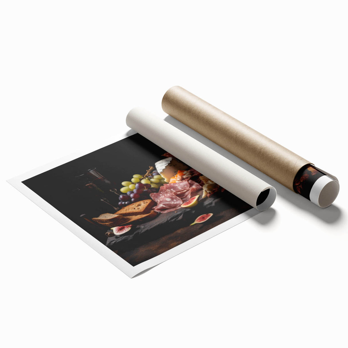 Extra large rolled print featuring an array of floral art in pastel shades.