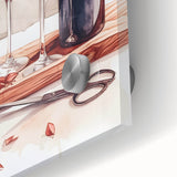 Large abstract wall art in mid-century modernist style with muted earth tones on acrylic glass, ideal for dining room decor.