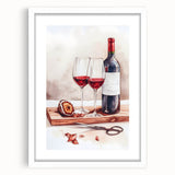 Abstract art print featuring swirling patterns in muted earth tones, framed in white, ideal for dining room decor.