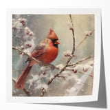 Seasonal Wall Art - Vibrant Cardinal Bird on Snowy Branch Holiday Print