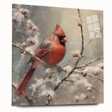 Seasonal Wall Art - Vibrant Cardinal Bird on Snowy Branch Holiday Print