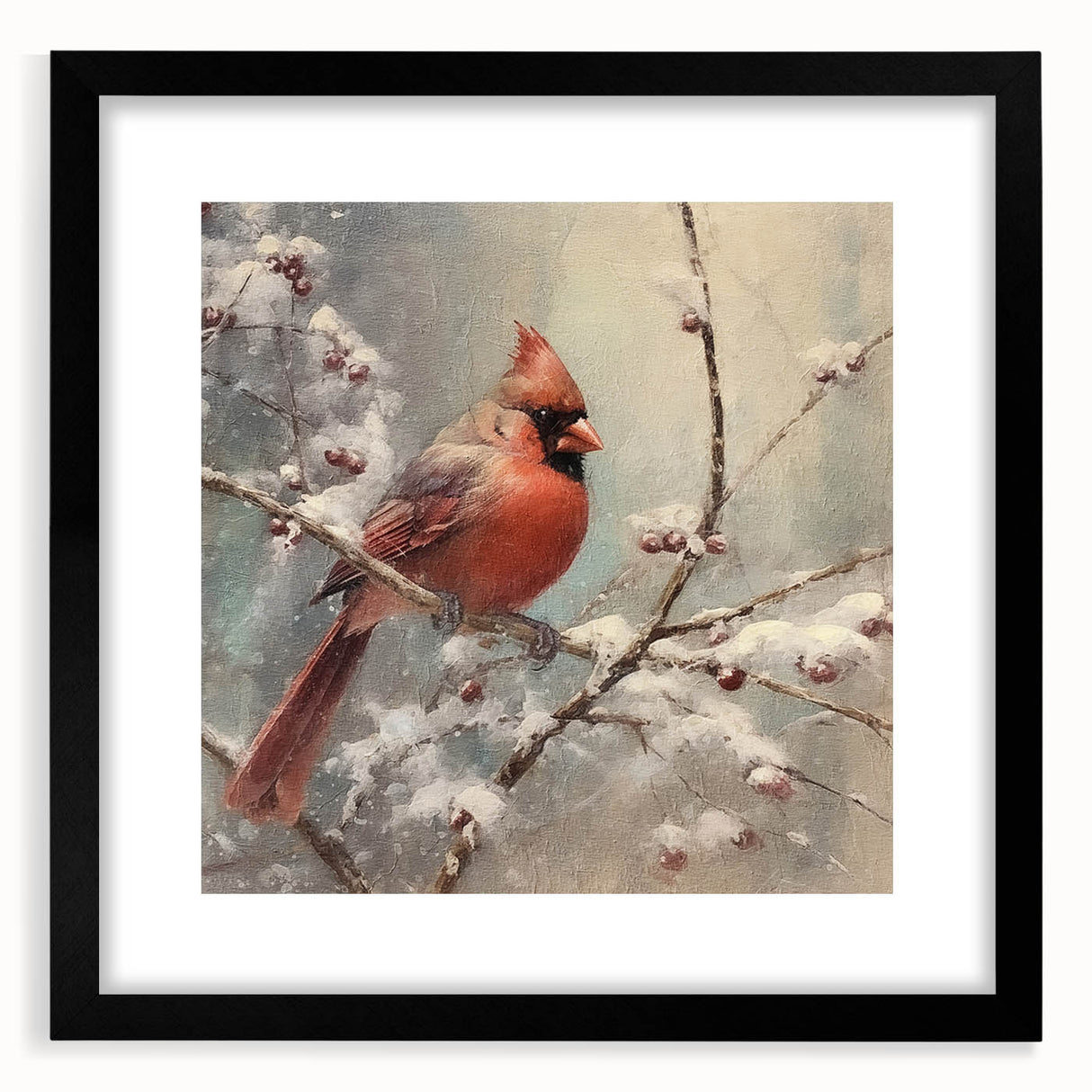 Seasonal Wall Art - Vibrant Cardinal Bird on Snowy Branch Holiday Print