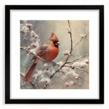 Seasonal Wall Art - Vibrant Cardinal Bird on Snowy Branch Holiday Print