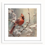 Seasonal Wall Art - Vibrant Cardinal Bird on Snowy Branch Holiday Print