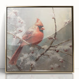 Seasonal Wall Art - Vibrant Cardinal Bird on Snowy Branch Holiday Print