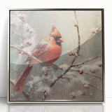 Seasonal Wall Art - Vibrant Cardinal Bird on Snowy Branch Holiday Print