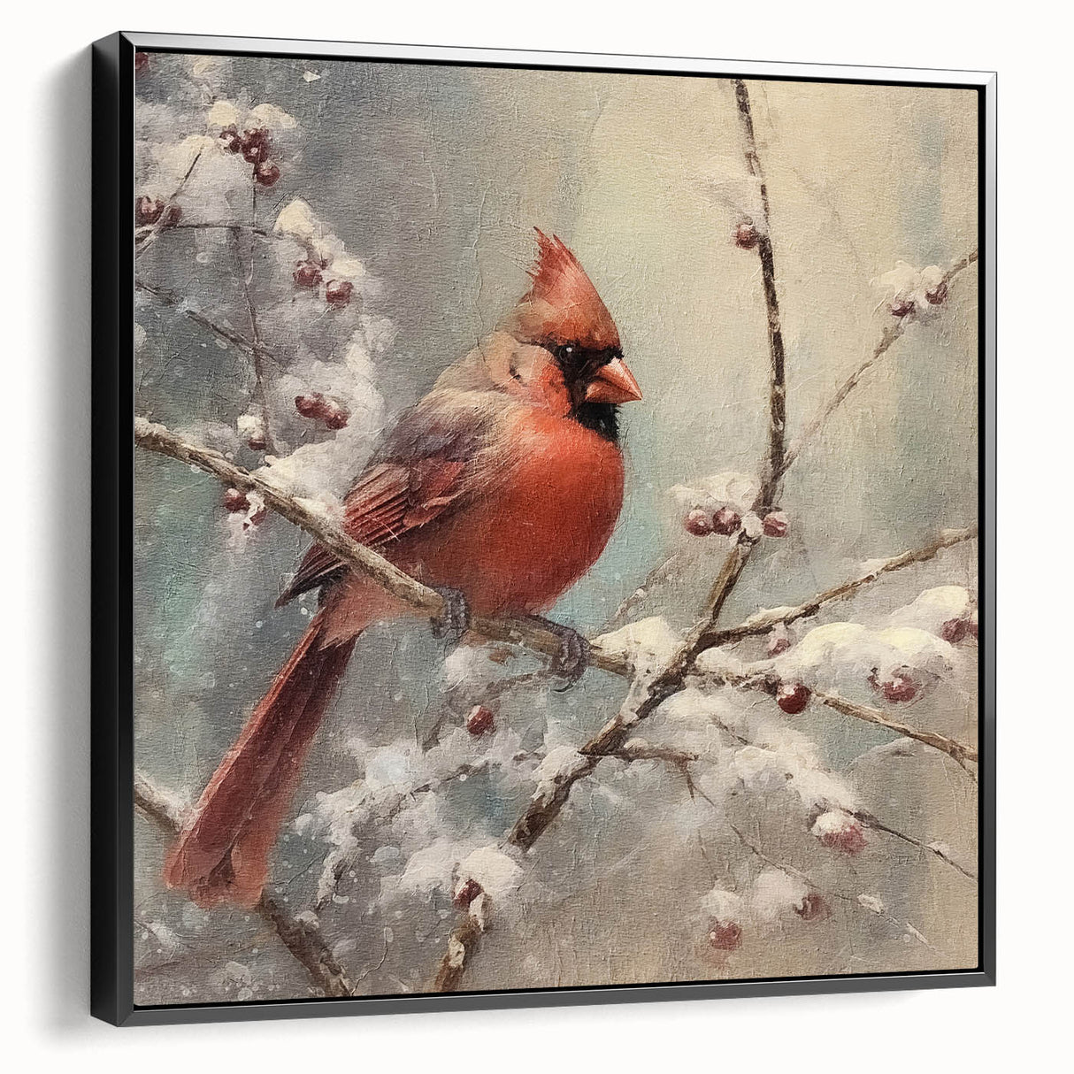 Seasonal Wall Art - Vibrant Cardinal Bird on Snowy Branch Holiday Print
