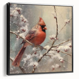 Seasonal Wall Art - Vibrant Cardinal Bird on Snowy Branch Holiday Print