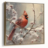 Seasonal Wall Art - Vibrant Cardinal Bird on Snowy Branch Holiday Print