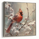 Seasonal Wall Art - Vibrant Cardinal Bird on Snowy Branch Holiday Print