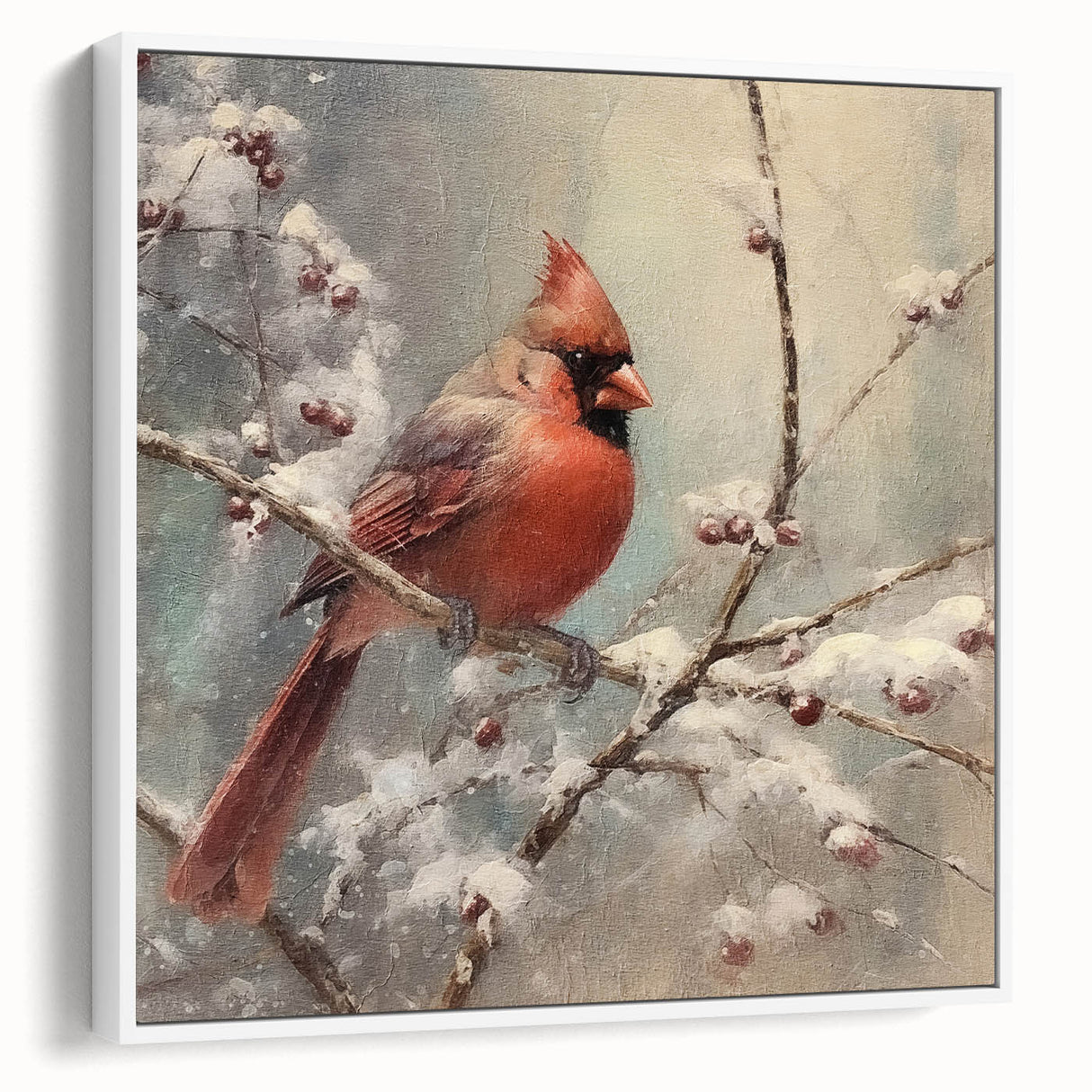 Seasonal Wall Art - Vibrant Cardinal Bird on Snowy Branch Holiday Print