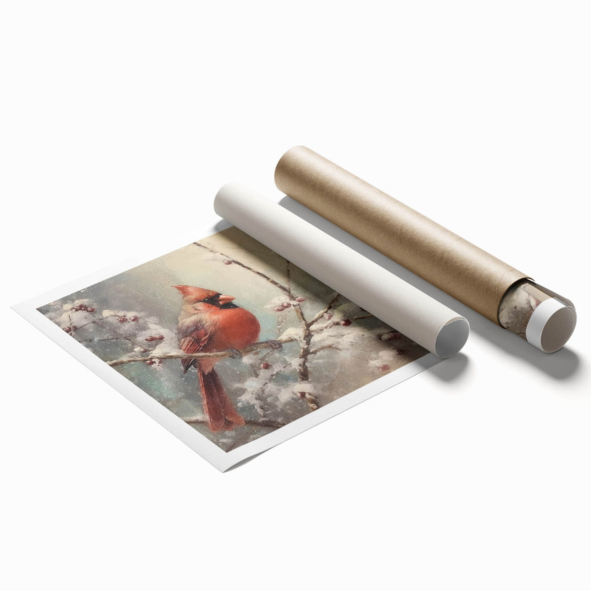 Seasonal Wall Art - Vibrant Cardinal Bird on Snowy Branch Holiday Print