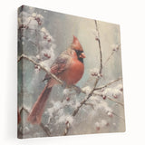 Seasonal Wall Art - Vibrant Cardinal Bird on Snowy Branch Holiday Print
