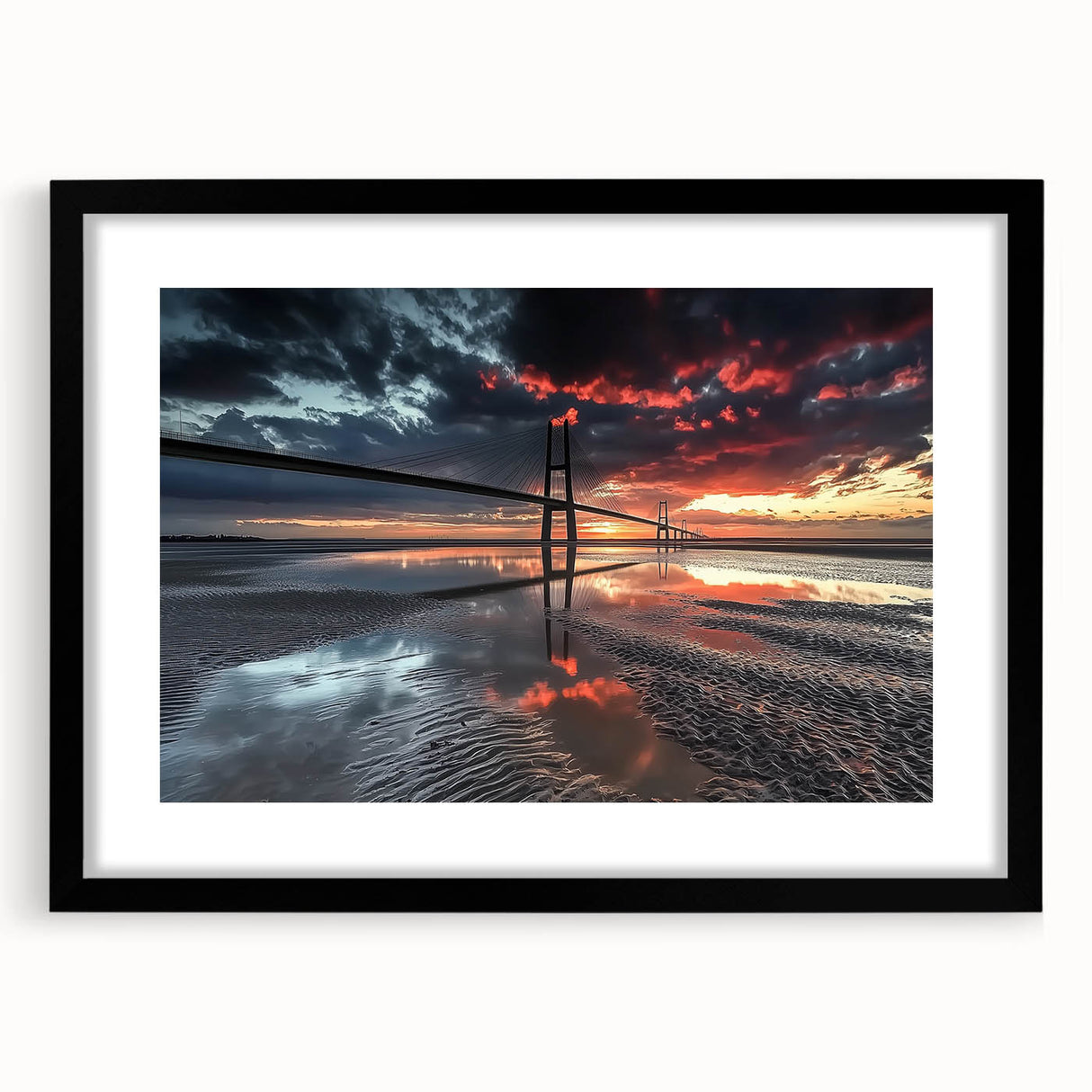 Black landscape bridge frame with a mat, showcasing a modern design in a front view. Ideal for displaying artwork or photos, enhancing home décor aesthetics.
