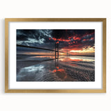 Elegant gold landscape bridge frame with a white mat, showcasing a scenic artwork, perfect for home decor or office styling, adding a touch of sophistication.